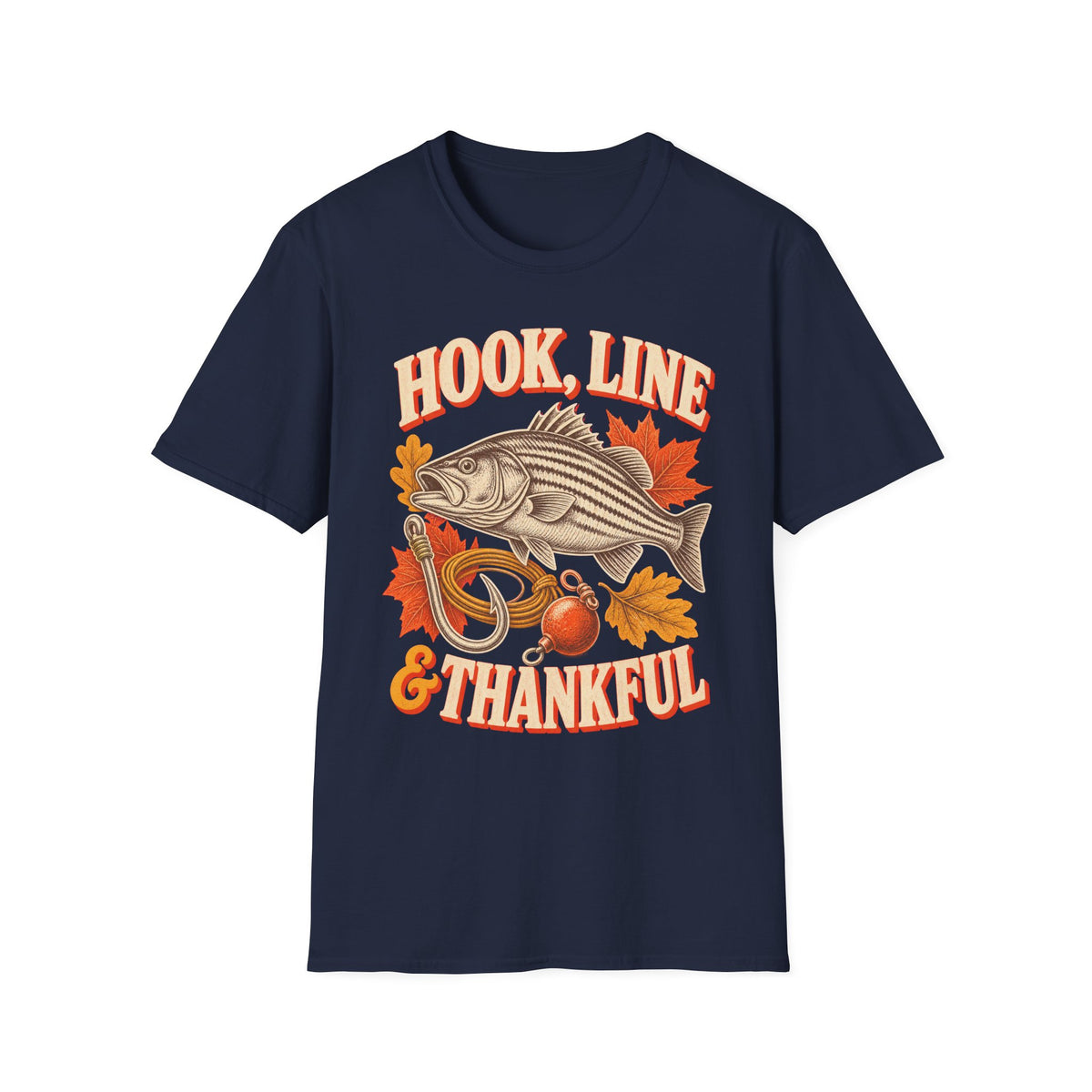 Hook, Line & Thankful Fishing Thanksgiving T-Shirt