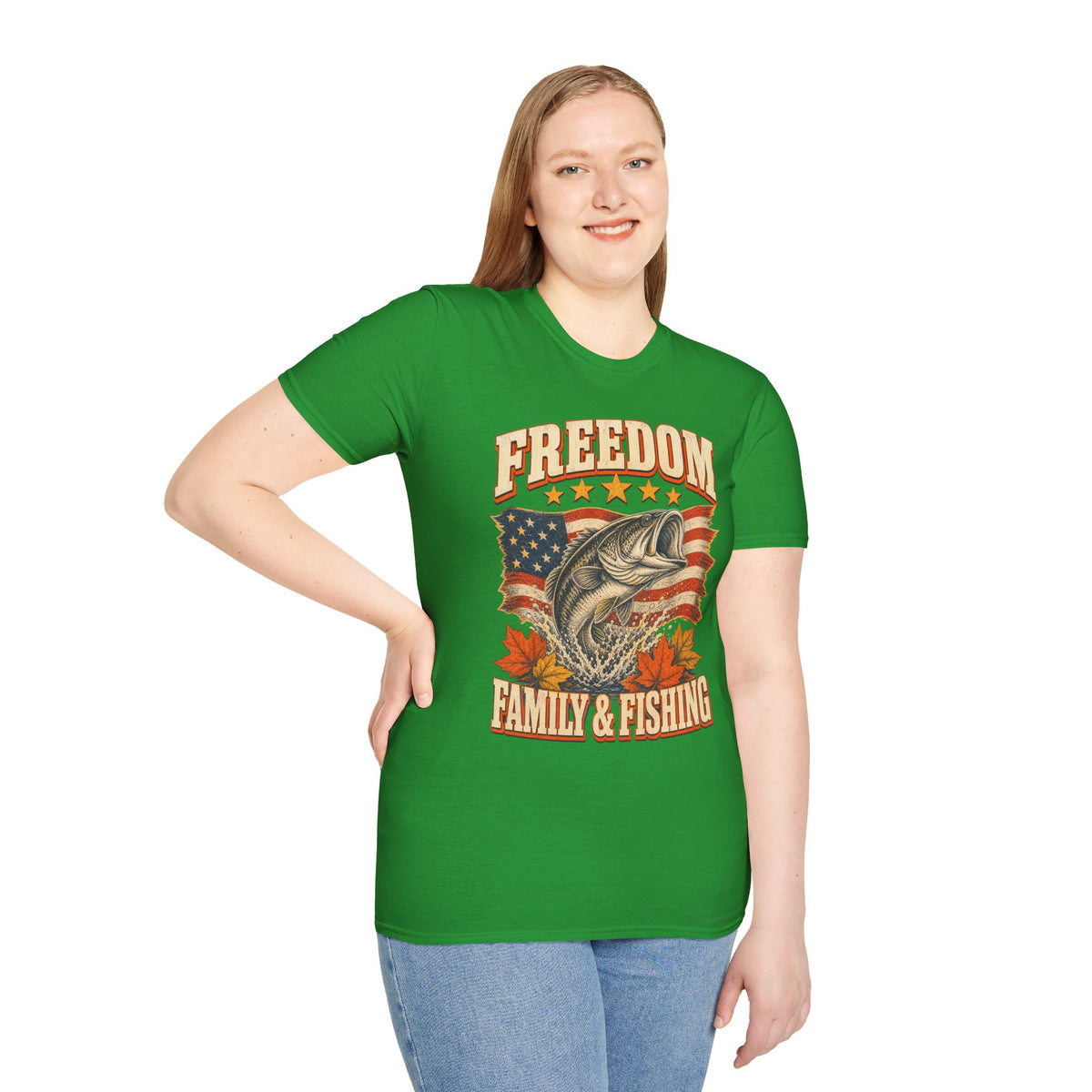 Freedom Family & Fishing American Flag T-Shirt