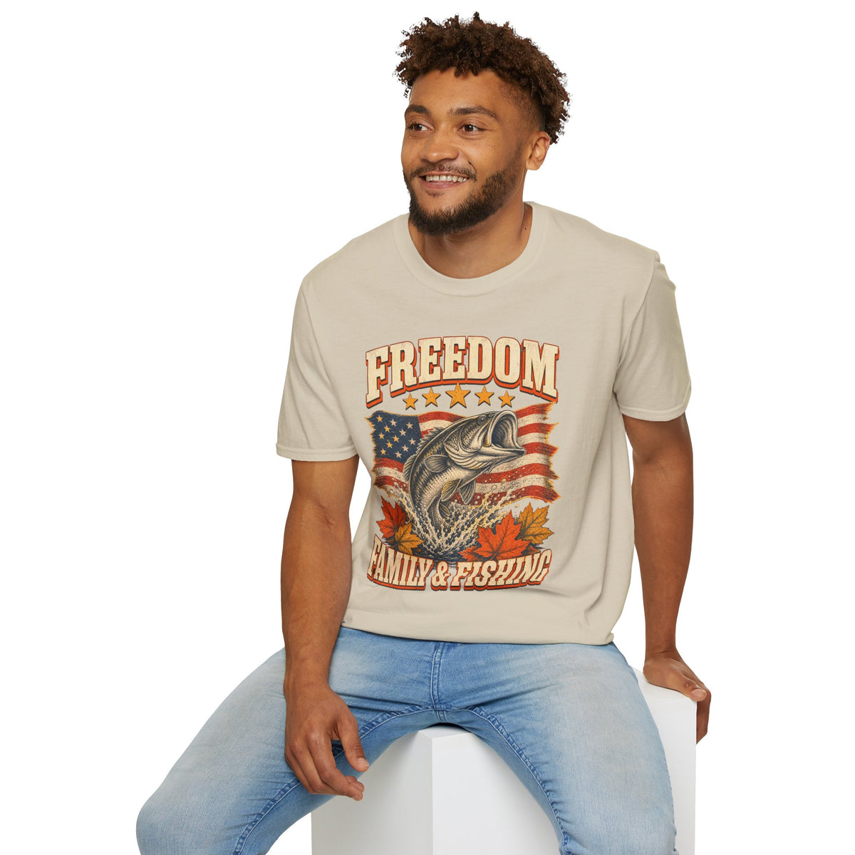 Freedom Family & Fishing American Flag T-Shirt