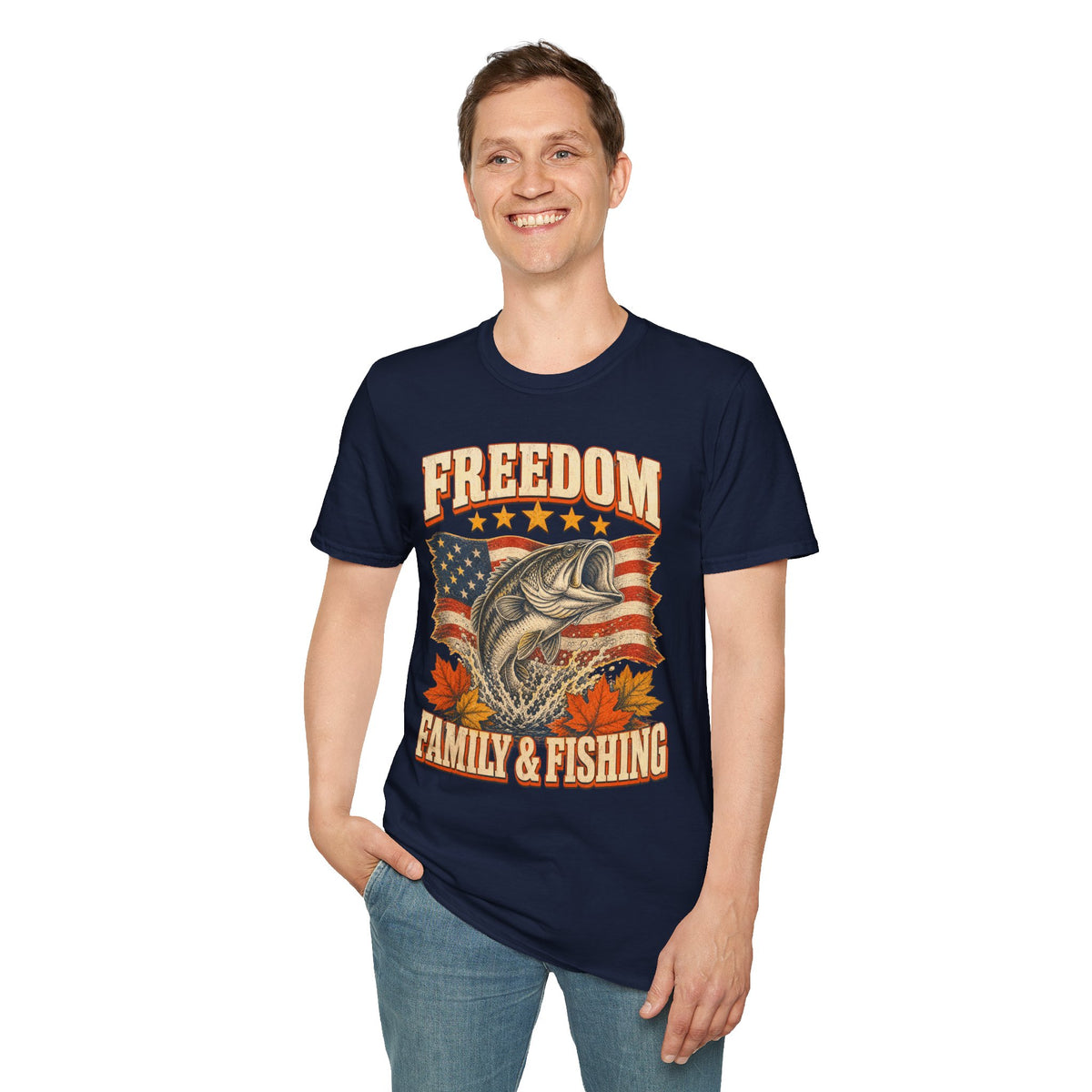 Freedom Family & Fishing American Flag T-Shirt