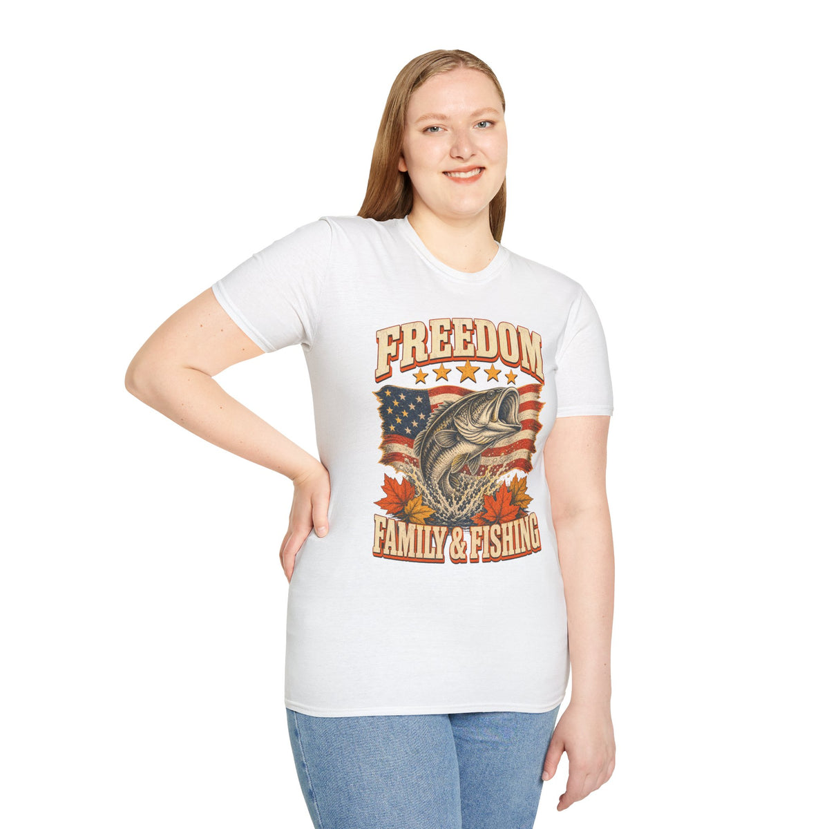 Freedom Family & Fishing American Flag T-Shirt