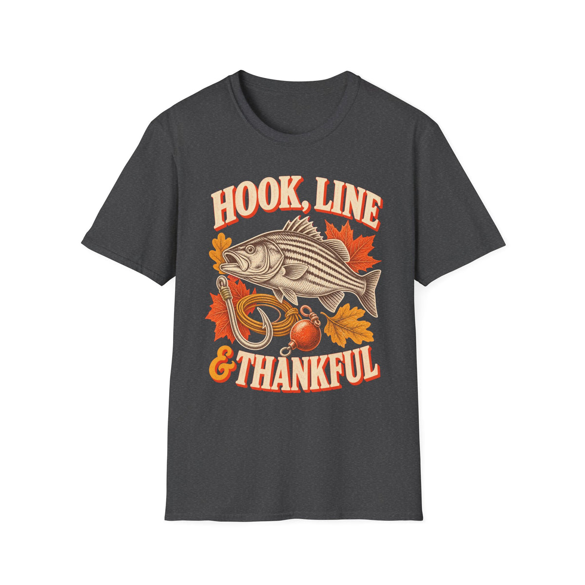 Hook, Line & Thankful Fishing Thanksgiving T-Shirt
