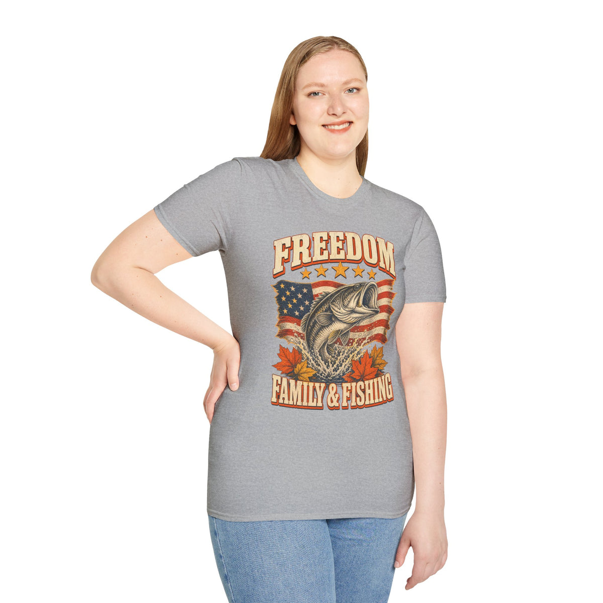 Freedom Family & Fishing American Flag T-Shirt