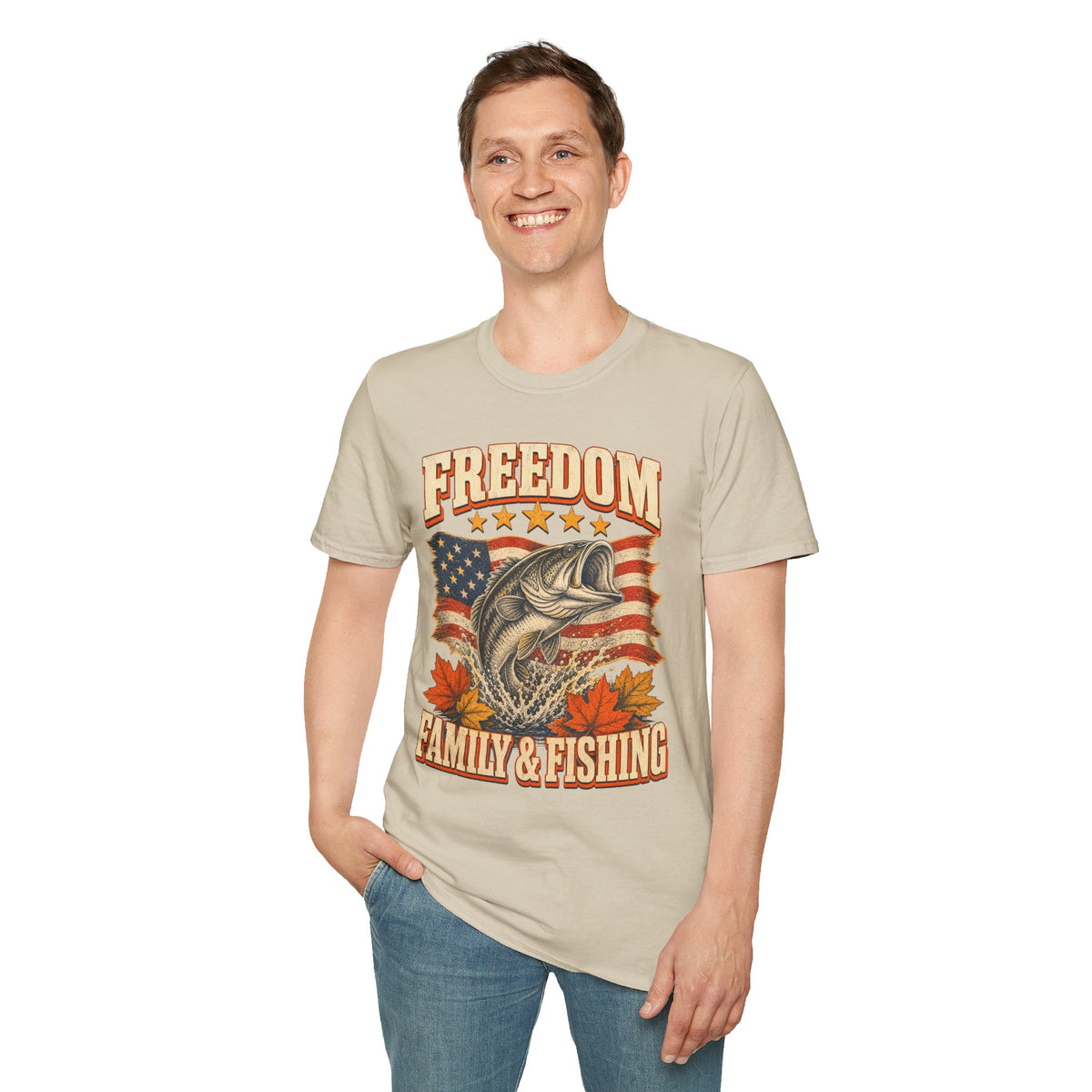 Freedom Family & Fishing American Flag T-Shirt
