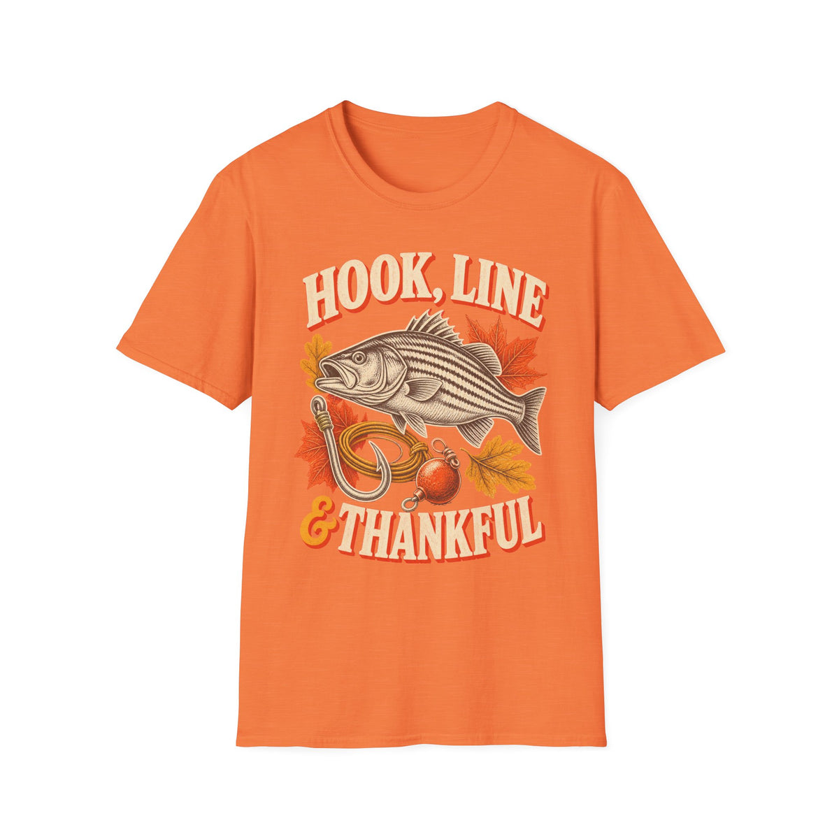 Hook, Line & Thankful Fishing Thanksgiving T-Shirt