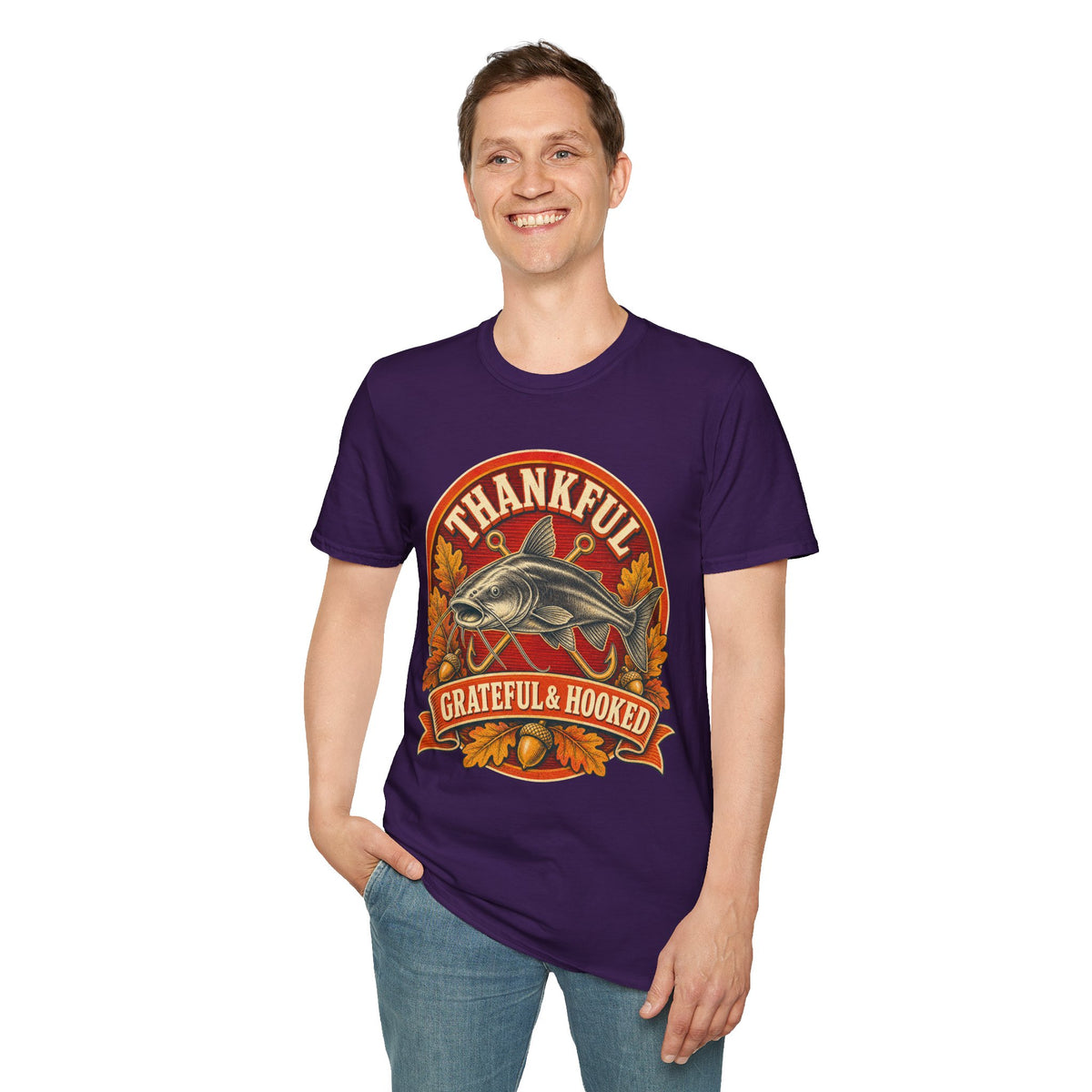 Thankful Grateful & Hooked Fishing T-Shirt