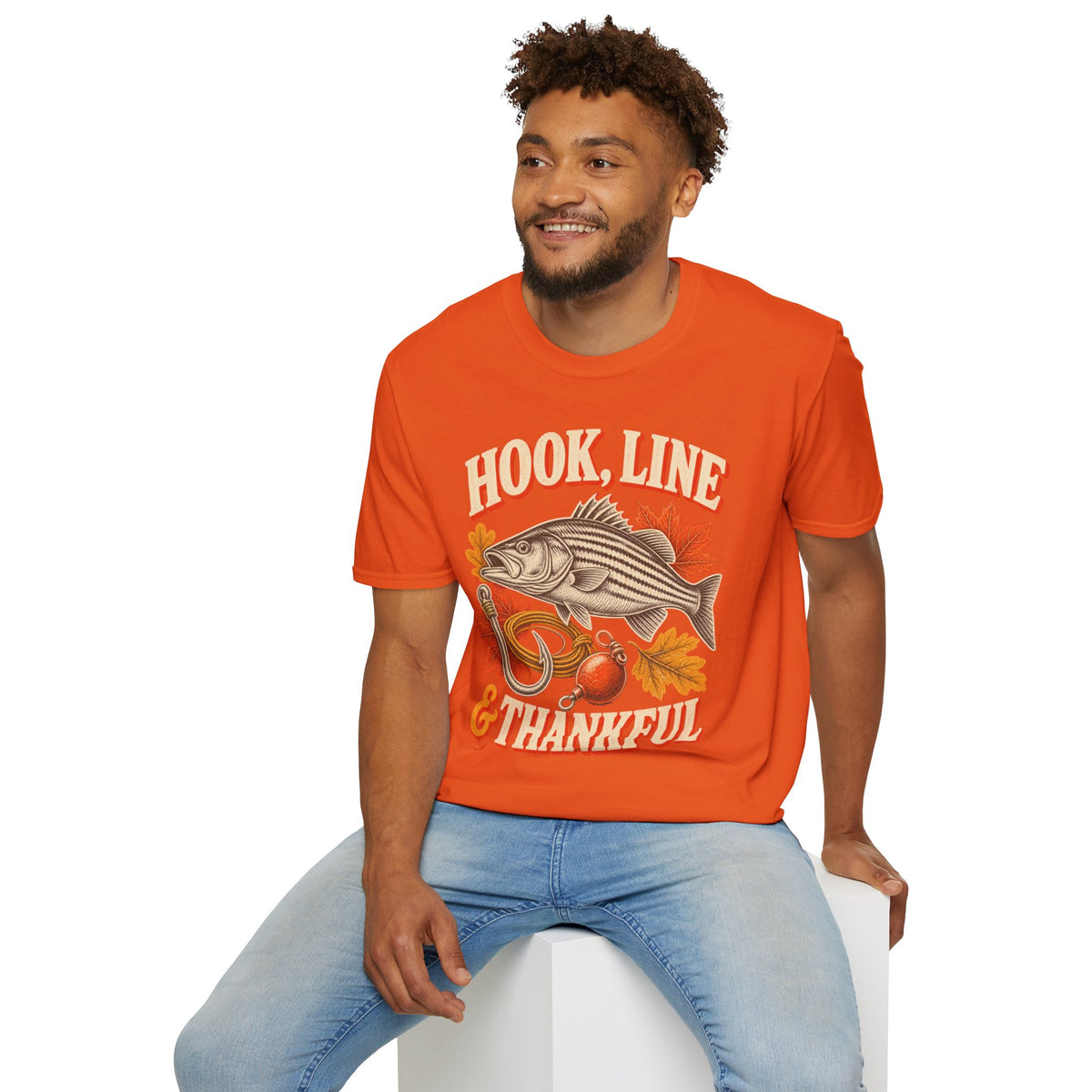 Hook, Line & Thankful Fishing Thanksgiving T-Shirt
