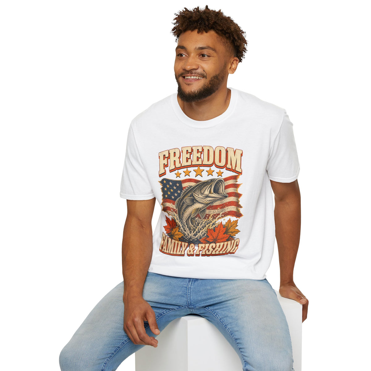 Freedom Family & Fishing American Flag T-Shirt