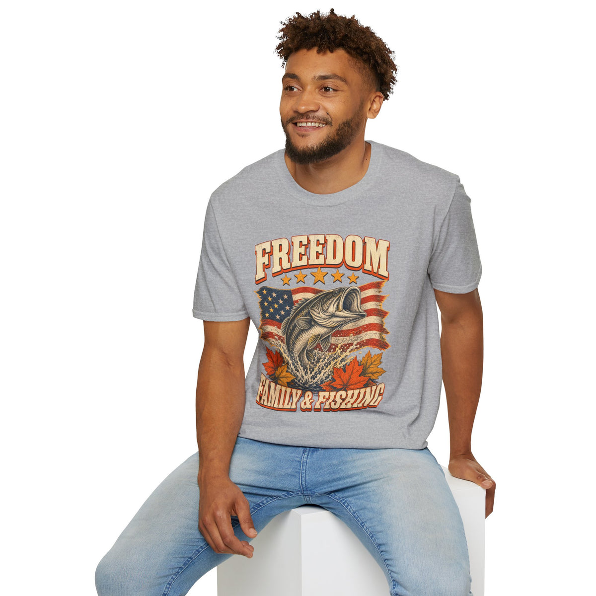 Freedom Family & Fishing American Flag T-Shirt