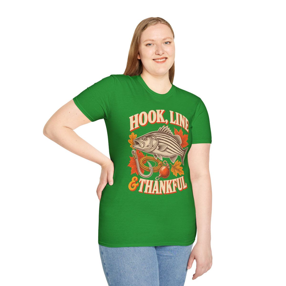 Hook, Line & Thankful Fishing Thanksgiving T-Shirt