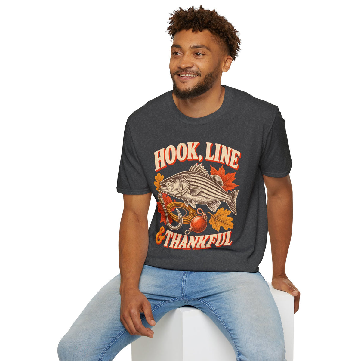 Hook, Line & Thankful Fishing Thanksgiving T-Shirt
