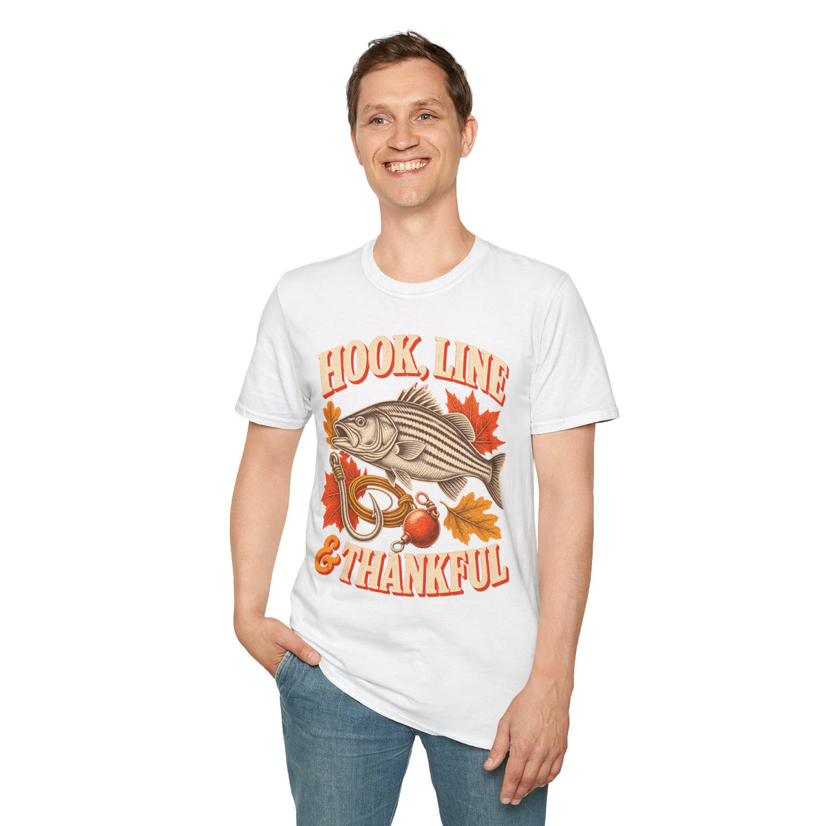 Hook, Line & Thankful Fishing Thanksgiving T-Shirt