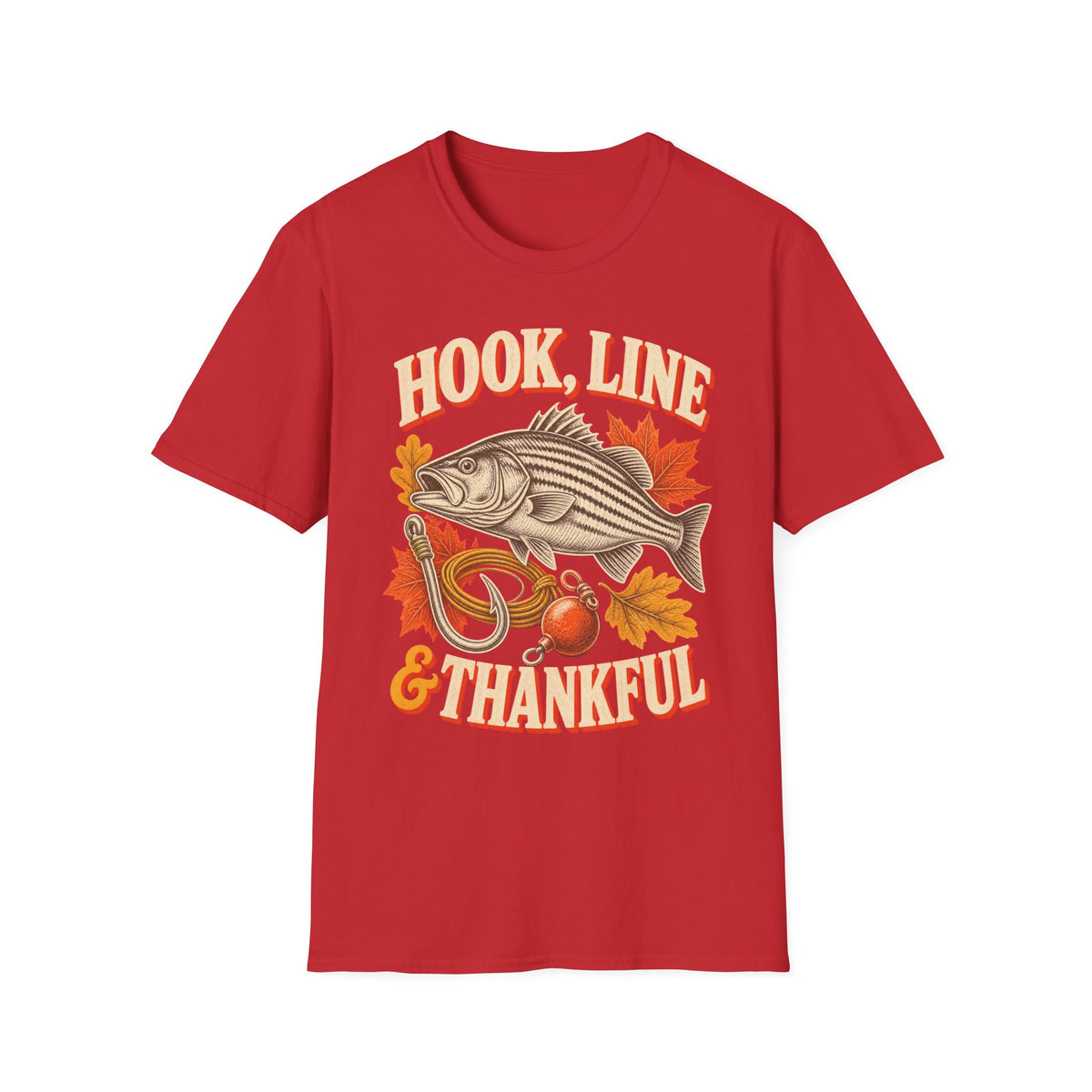 Hook, Line & Thankful Fishing Thanksgiving T-Shirt