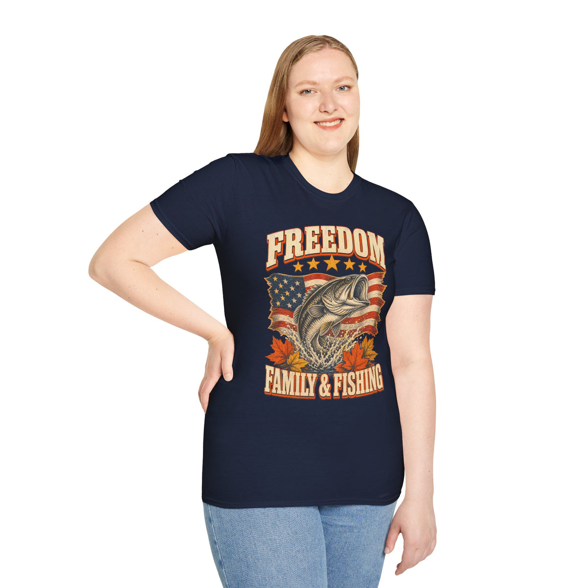 Freedom Family & Fishing American Flag T-Shirt