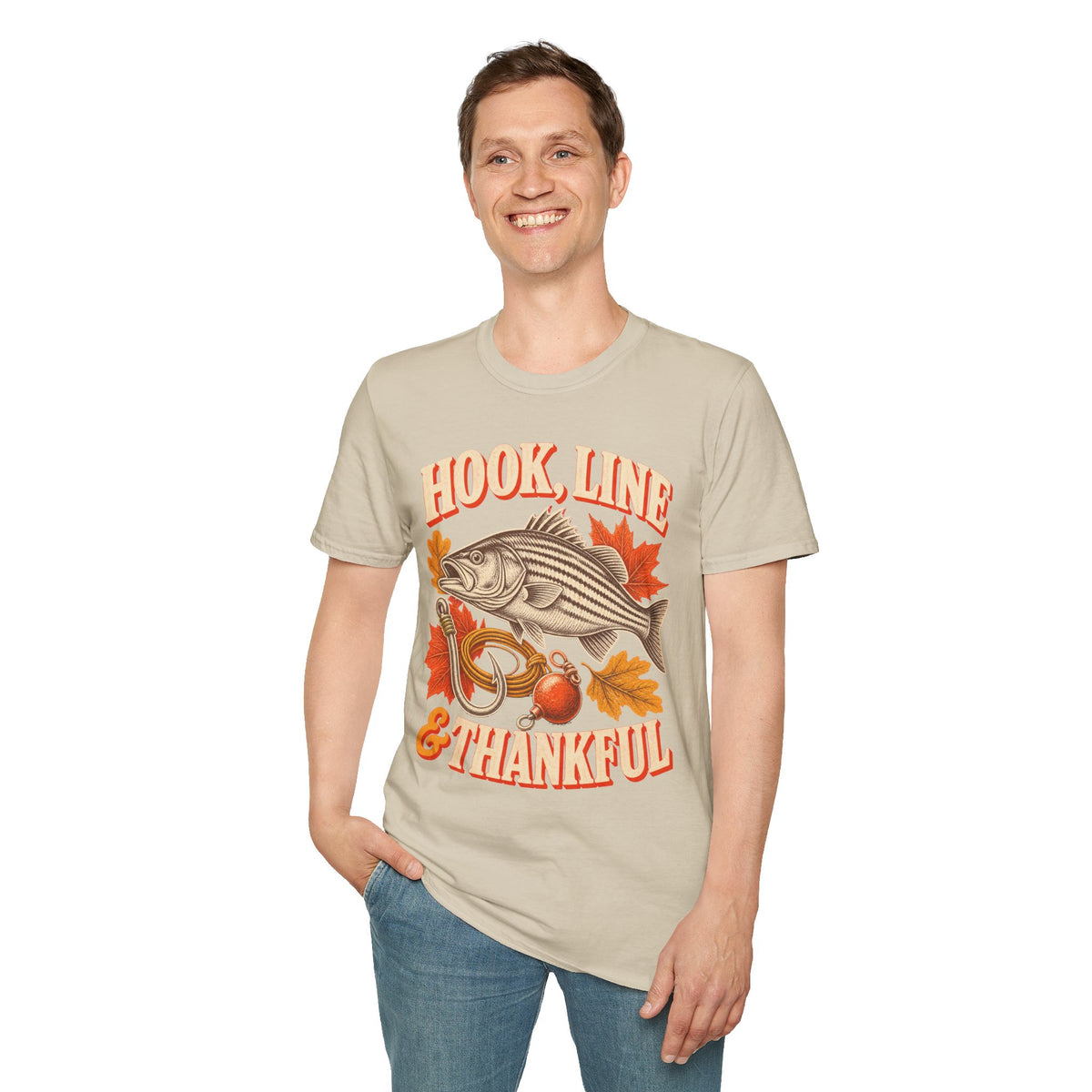 Hook, Line & Thankful Fishing Thanksgiving T-Shirt