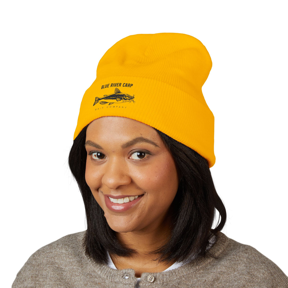 Blue River Carp Fishing Embroidered Cuffed Beanie (BK Thread)