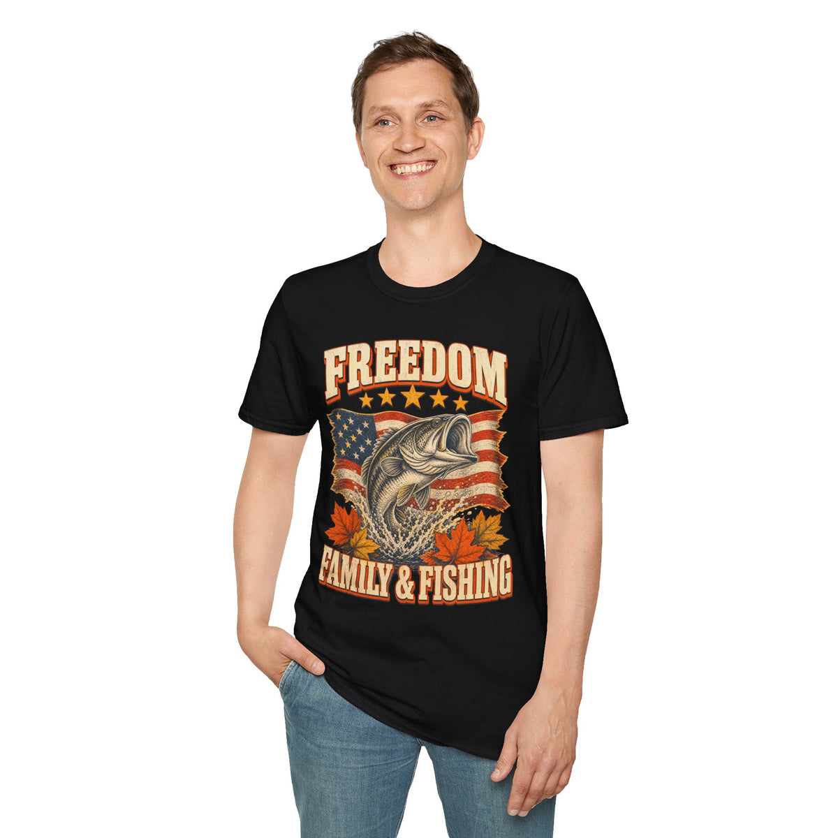 Freedom Family & Fishing American Flag T-Shirt