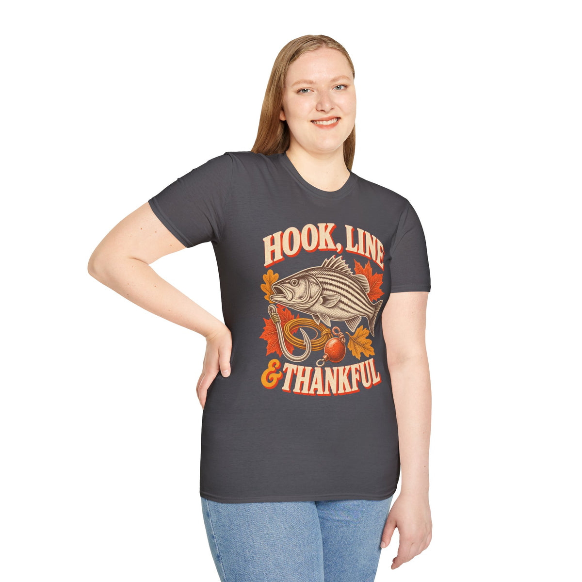 Hook, Line & Thankful Fishing Thanksgiving T-Shirt