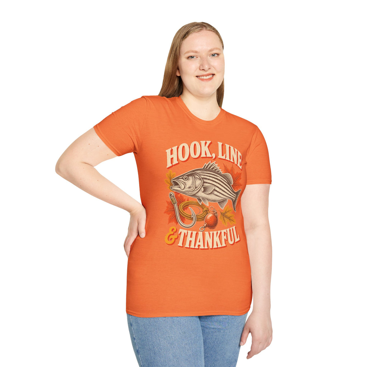Hook, Line & Thankful Fishing Thanksgiving T-Shirt