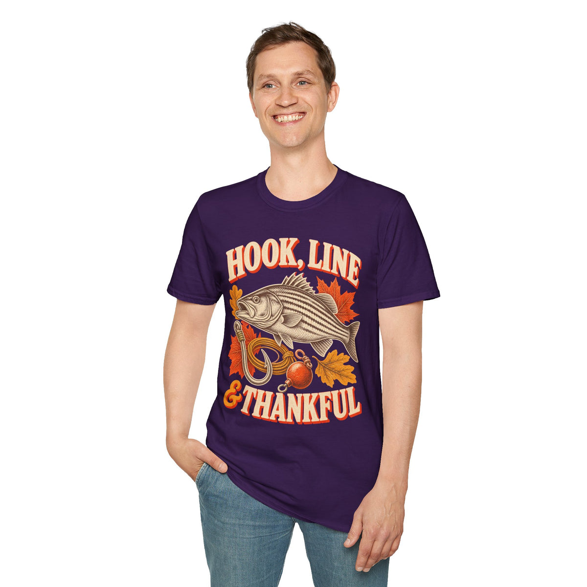 Hook, Line & Thankful Fishing Thanksgiving T-Shirt