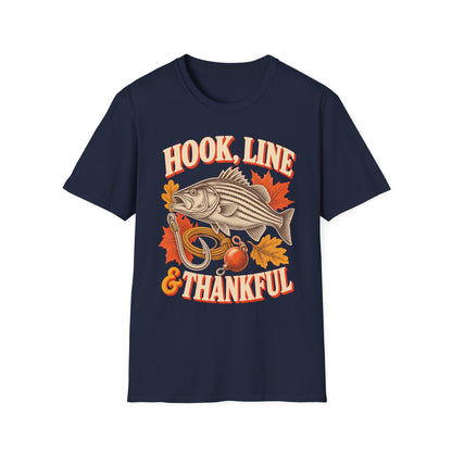 Hook, Line & Thankful Fishing Thanksgiving T-Shirt