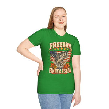 Freedom Family & Fishing American Flag T-Shirt
