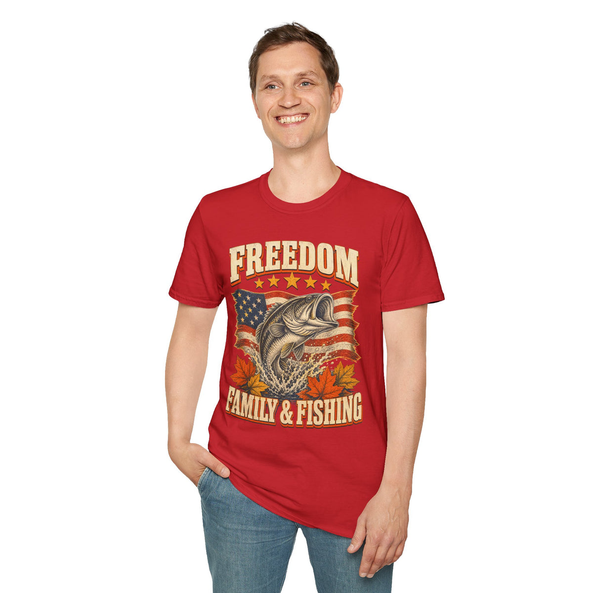 Freedom Family & Fishing American Flag T-Shirt