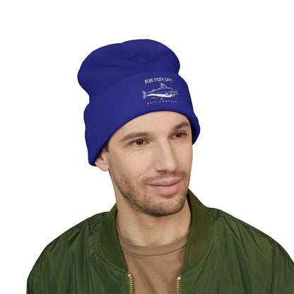 Blue River Carp Fishing Embroidered Cuffed Beanie (White Thread)