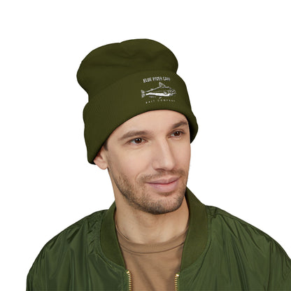 Blue River Carp Fishing Embroidered Cuffed Beanie (White Thread)