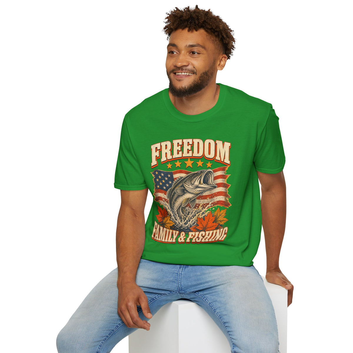 Freedom Family & Fishing American Flag T-Shirt