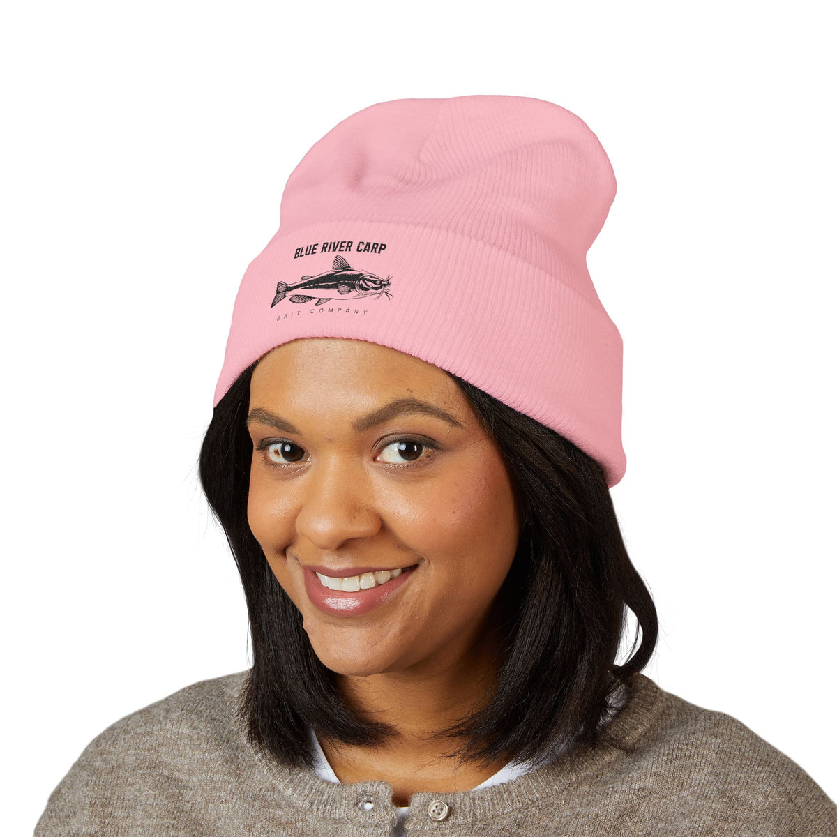 Blue River Carp Fishing Embroidered Cuffed Beanie (BK Thread)