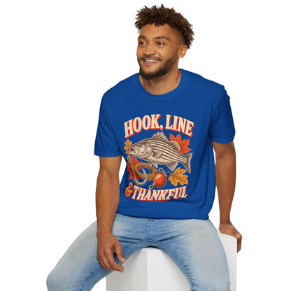 Hook, Line & Thankful Fishing Thanksgiving T-Shirt