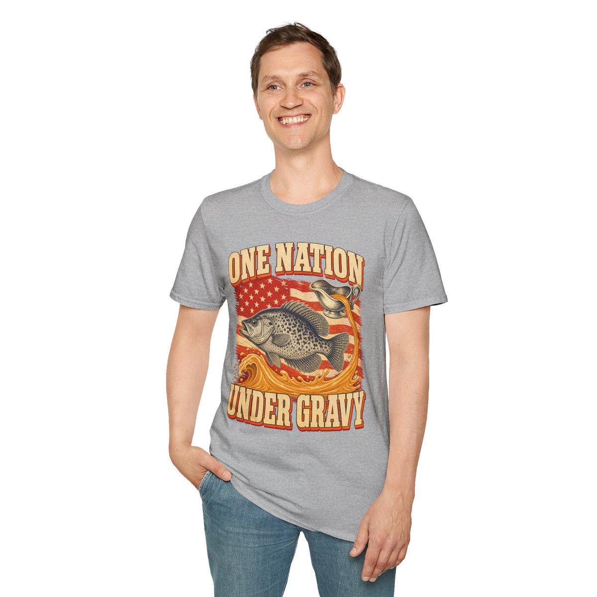 One Nation Under Gravy Funny Fish Thanksgiving T-Shirt