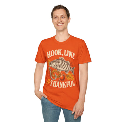 Hook, Line & Thankful Fishing Thanksgiving T-Shirt