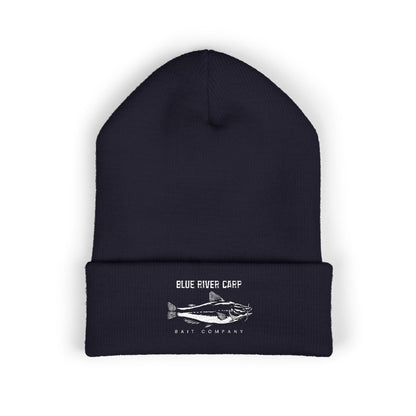 Blue River Carp Fishing Embroidered Cuffed Beanie (White Thread)