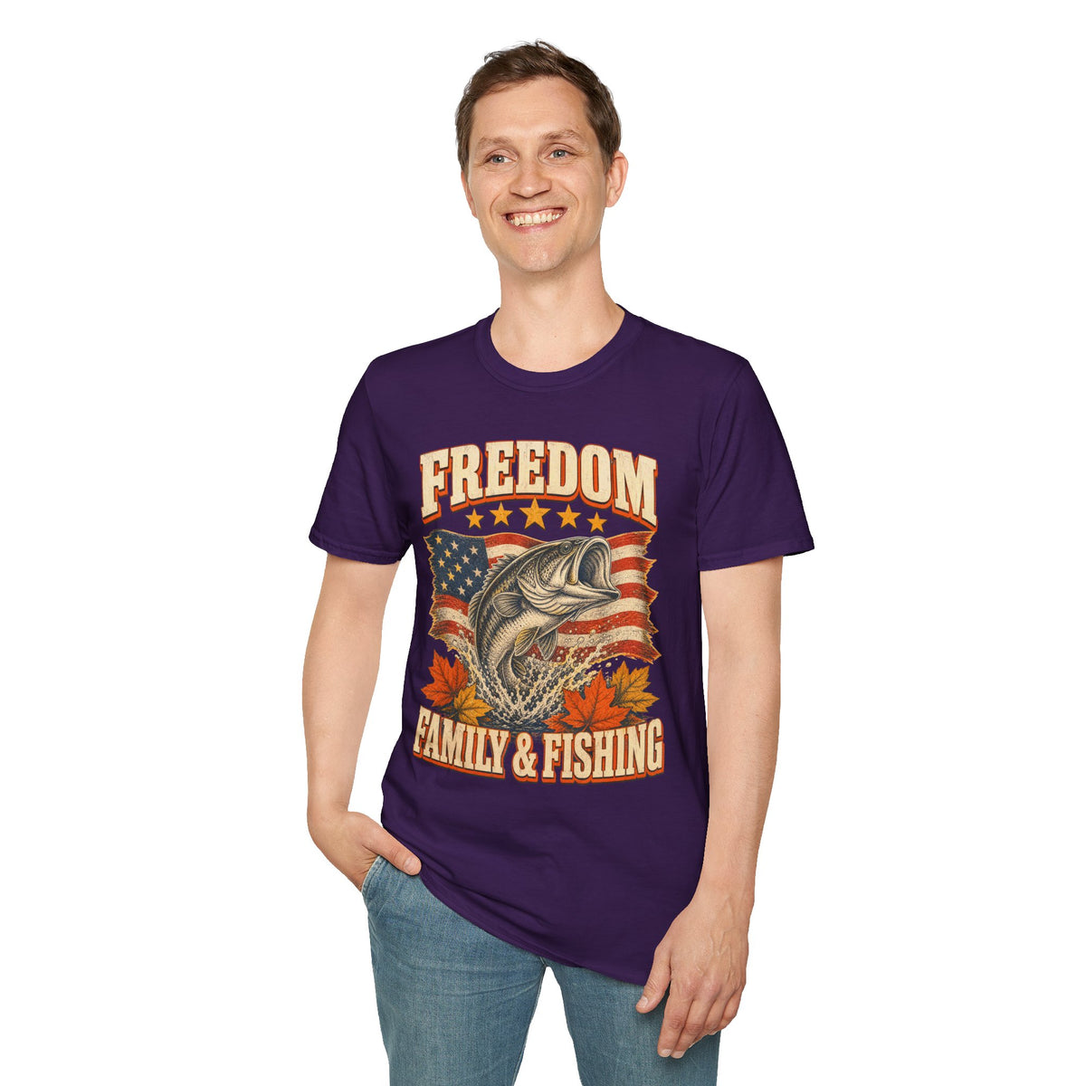 Freedom Family & Fishing American Flag T-Shirt