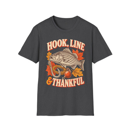 Hook, Line & Thankful Fishing Thanksgiving T-Shirt