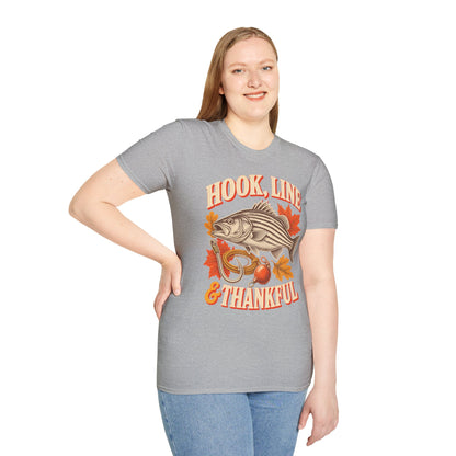 Hook, Line & Thankful Fishing Thanksgiving T-Shirt