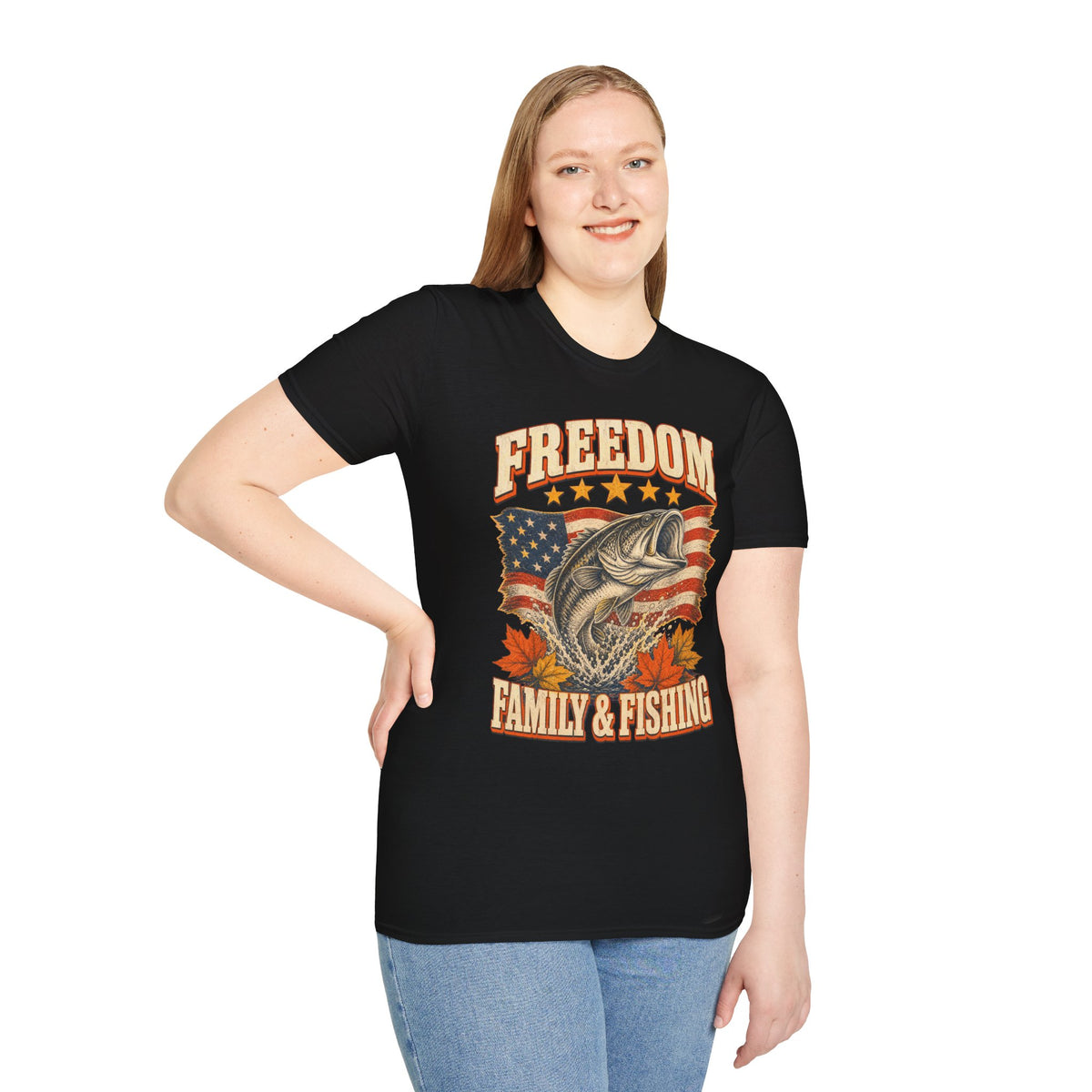 Freedom Family & Fishing American Flag T-Shirt