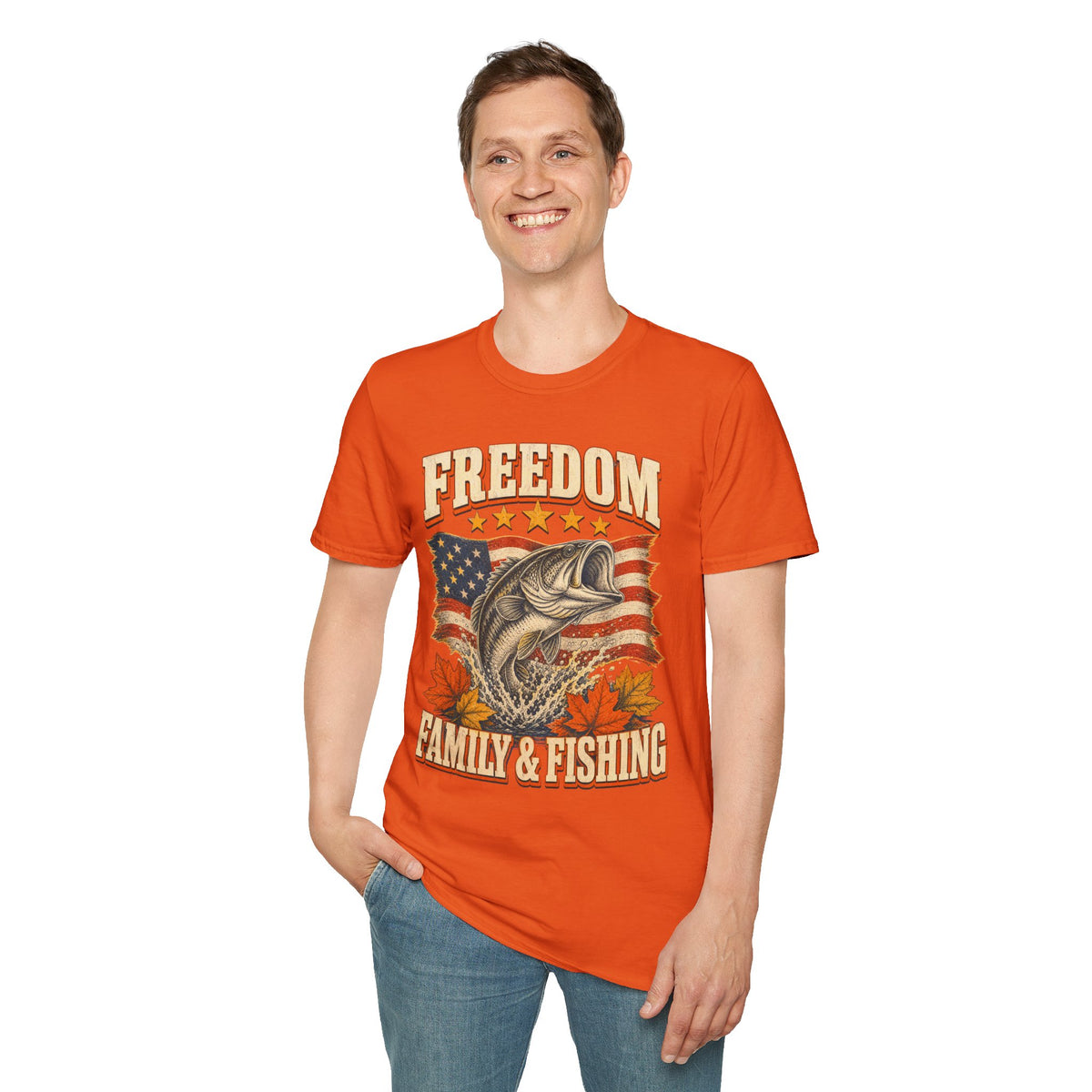 Freedom Family & Fishing American Flag T-Shirt