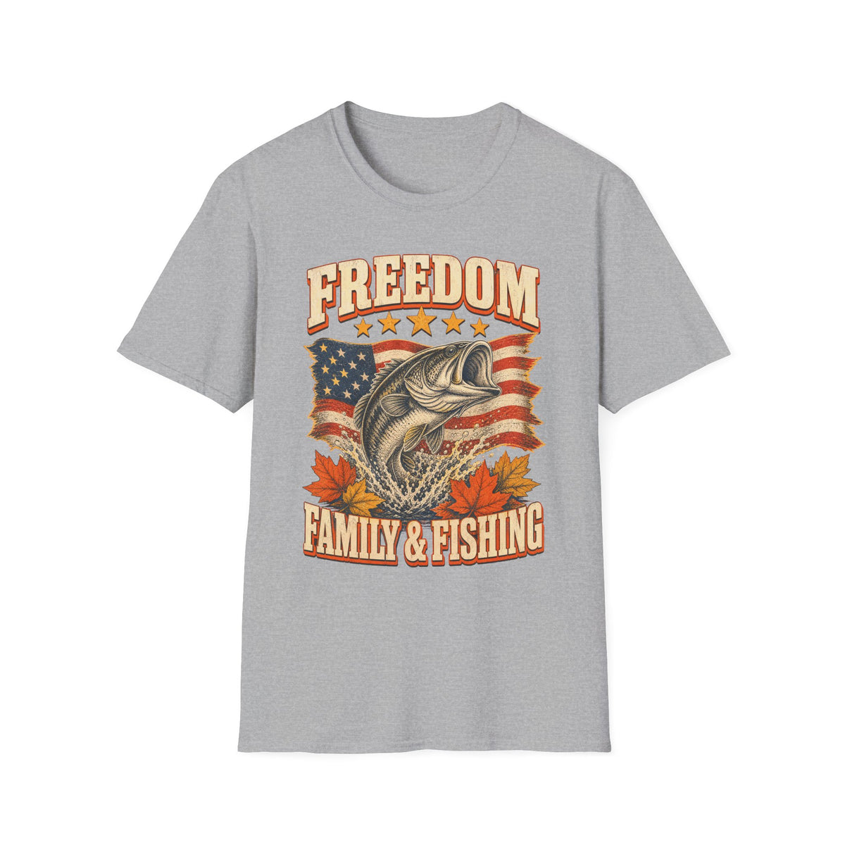 Freedom Family & Fishing American Flag T-Shirt