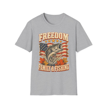 Freedom Family & Fishing American Flag T-Shirt