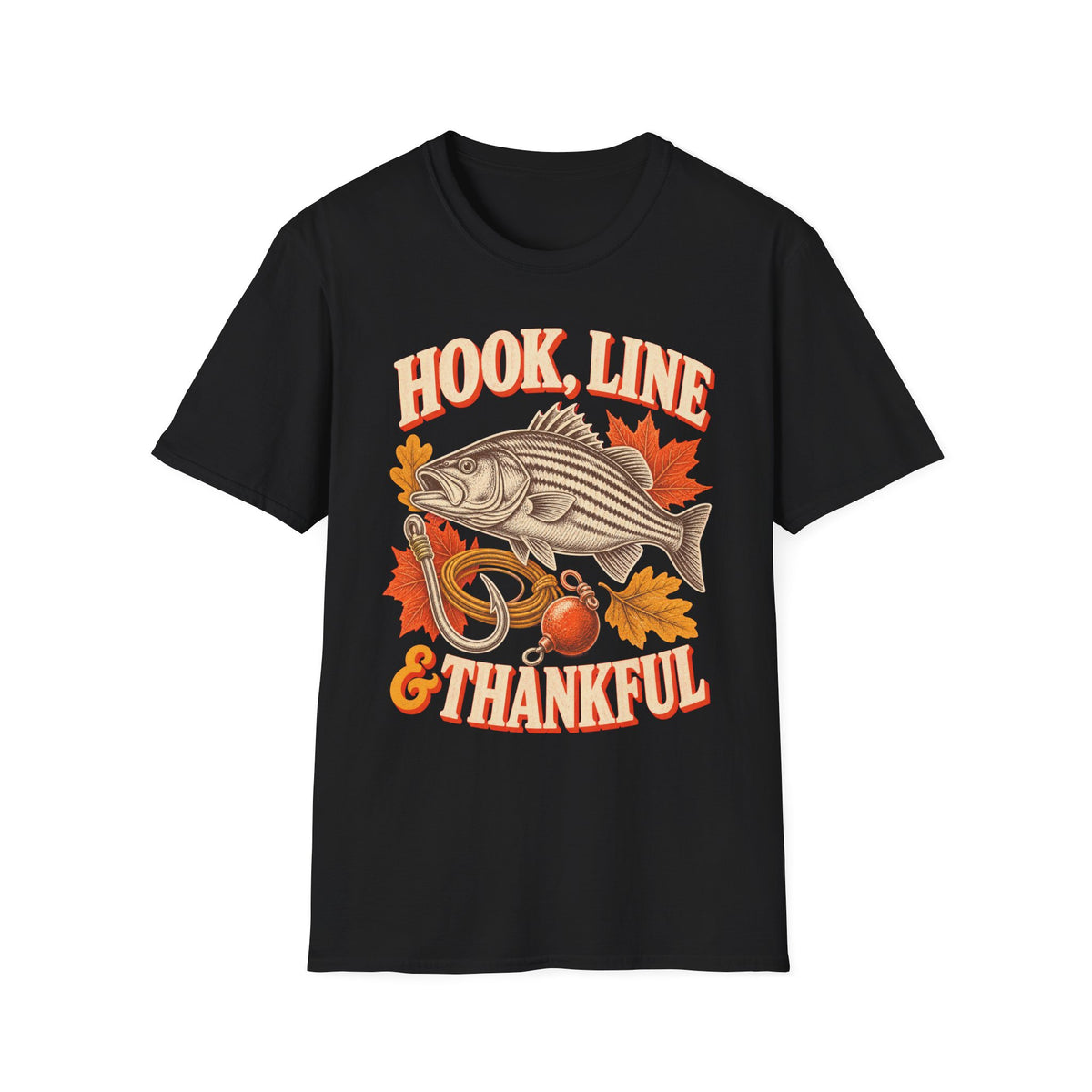 Hook, Line & Thankful Fishing Thanksgiving T-Shirt