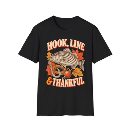 Hook, Line & Thankful Fishing Thanksgiving T-Shirt