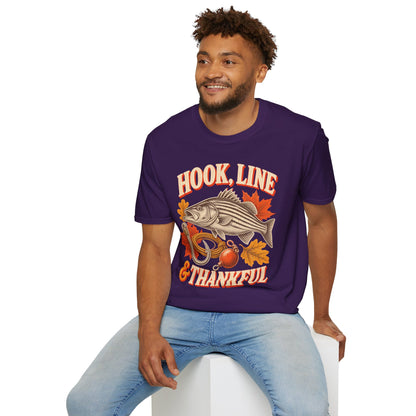 Hook, Line & Thankful Fishing Thanksgiving T-Shirt