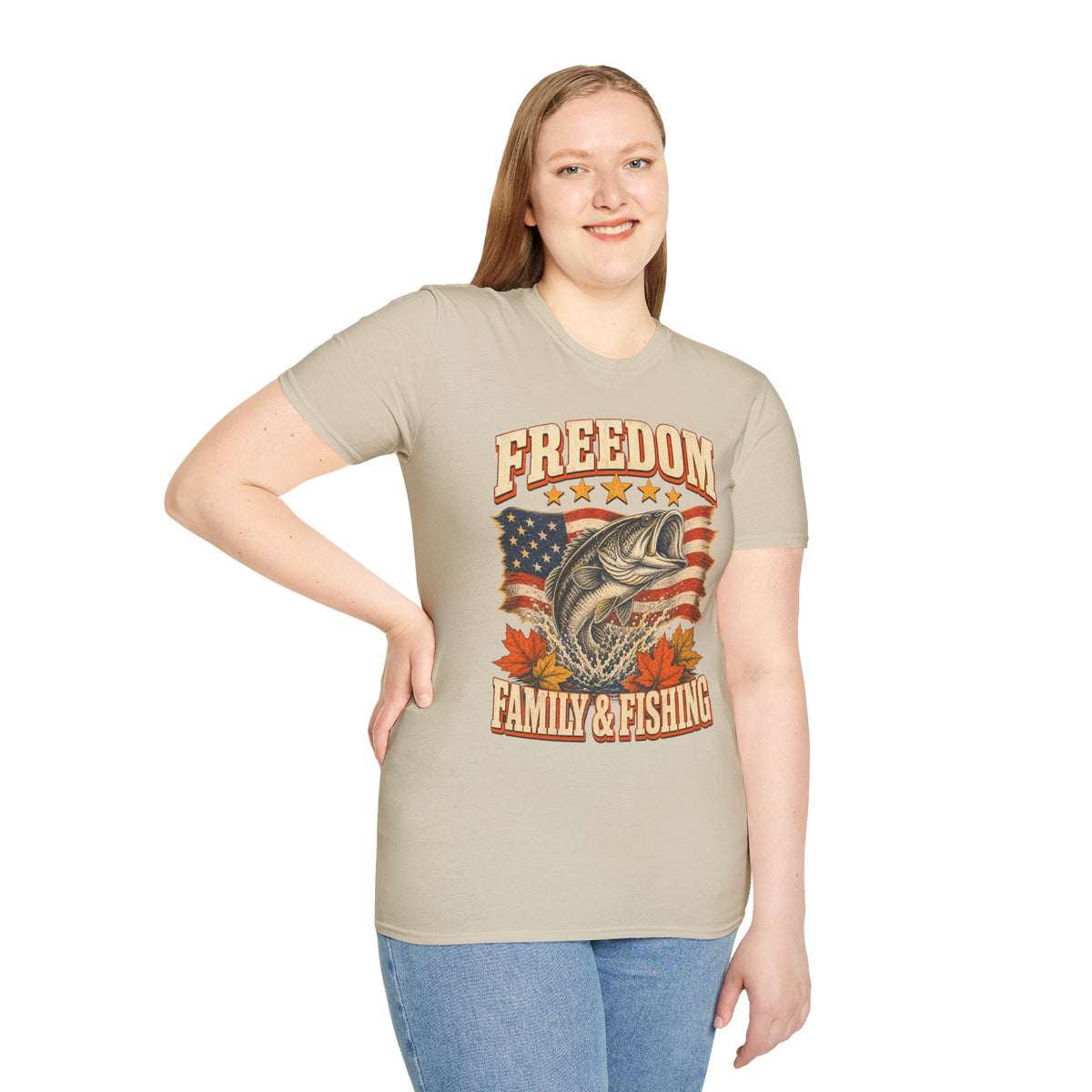 Freedom Family & Fishing American Flag T-Shirt