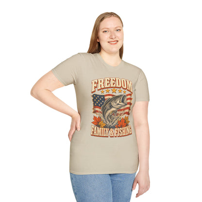 Freedom Family & Fishing American Flag T-Shirt