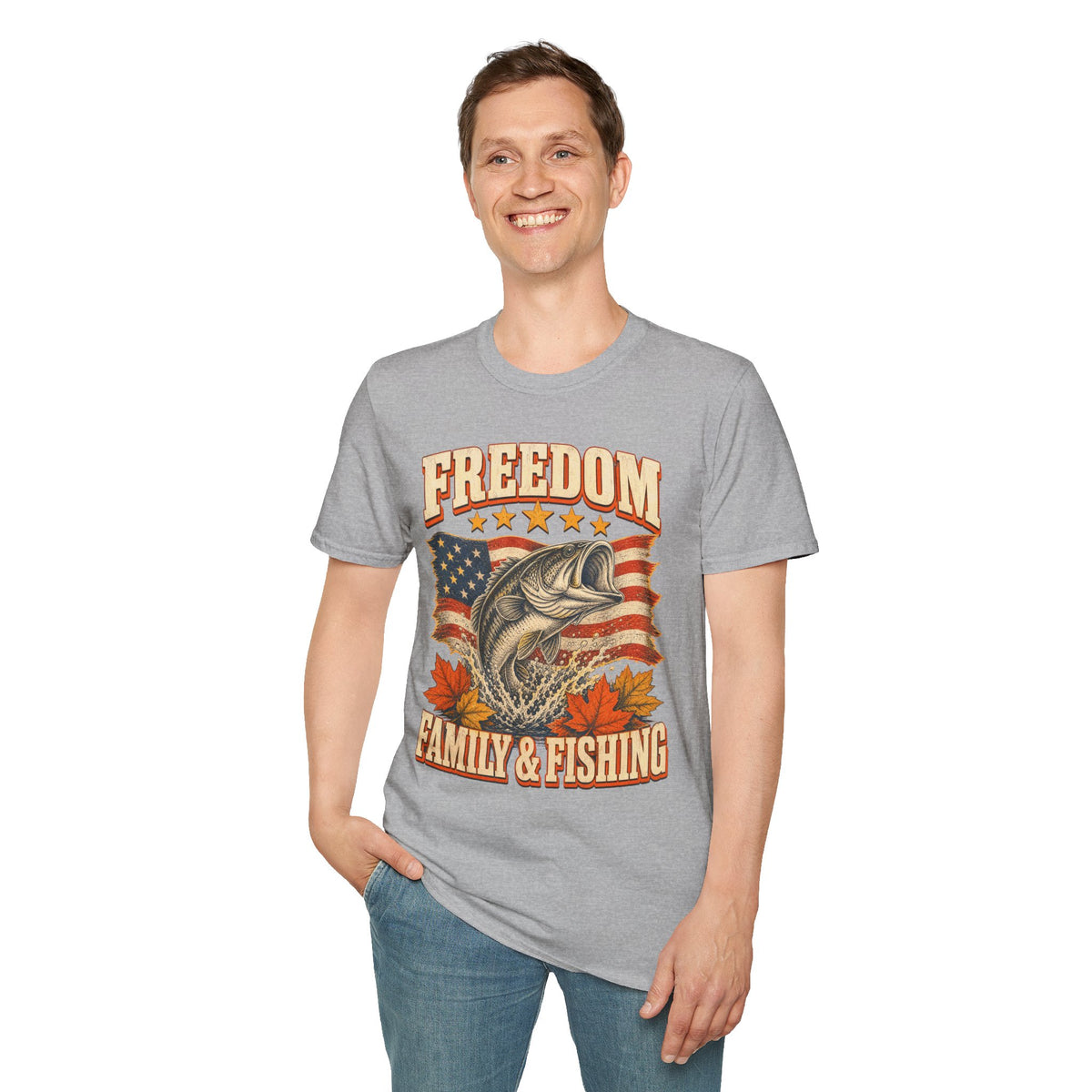 Freedom Family & Fishing American Flag T-Shirt