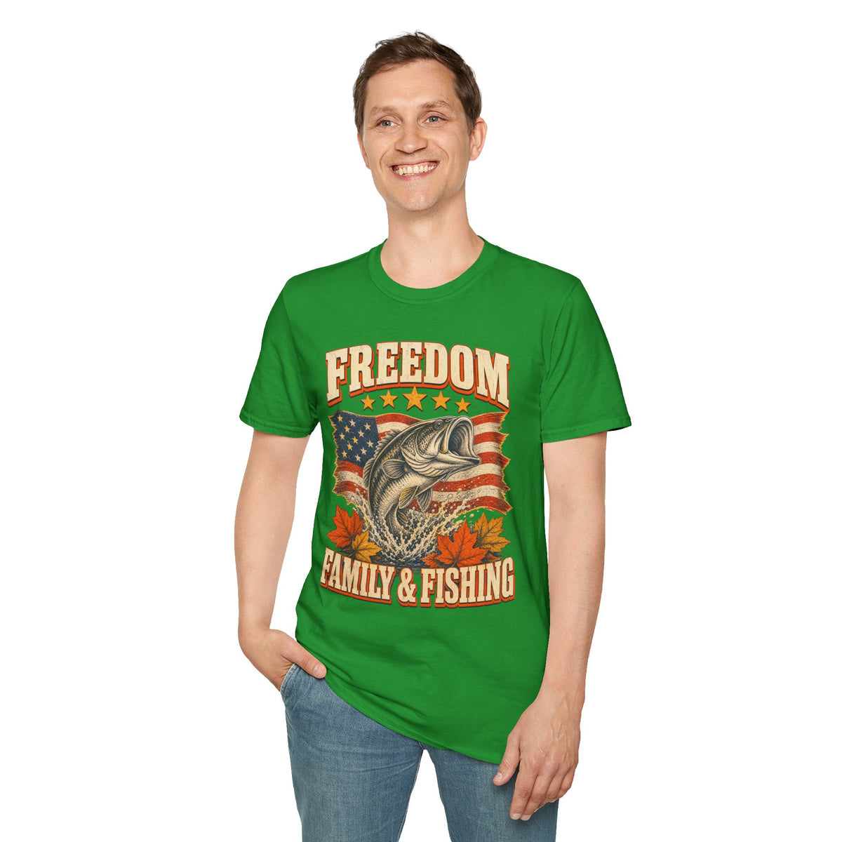 Freedom Family & Fishing American Flag T-Shirt
