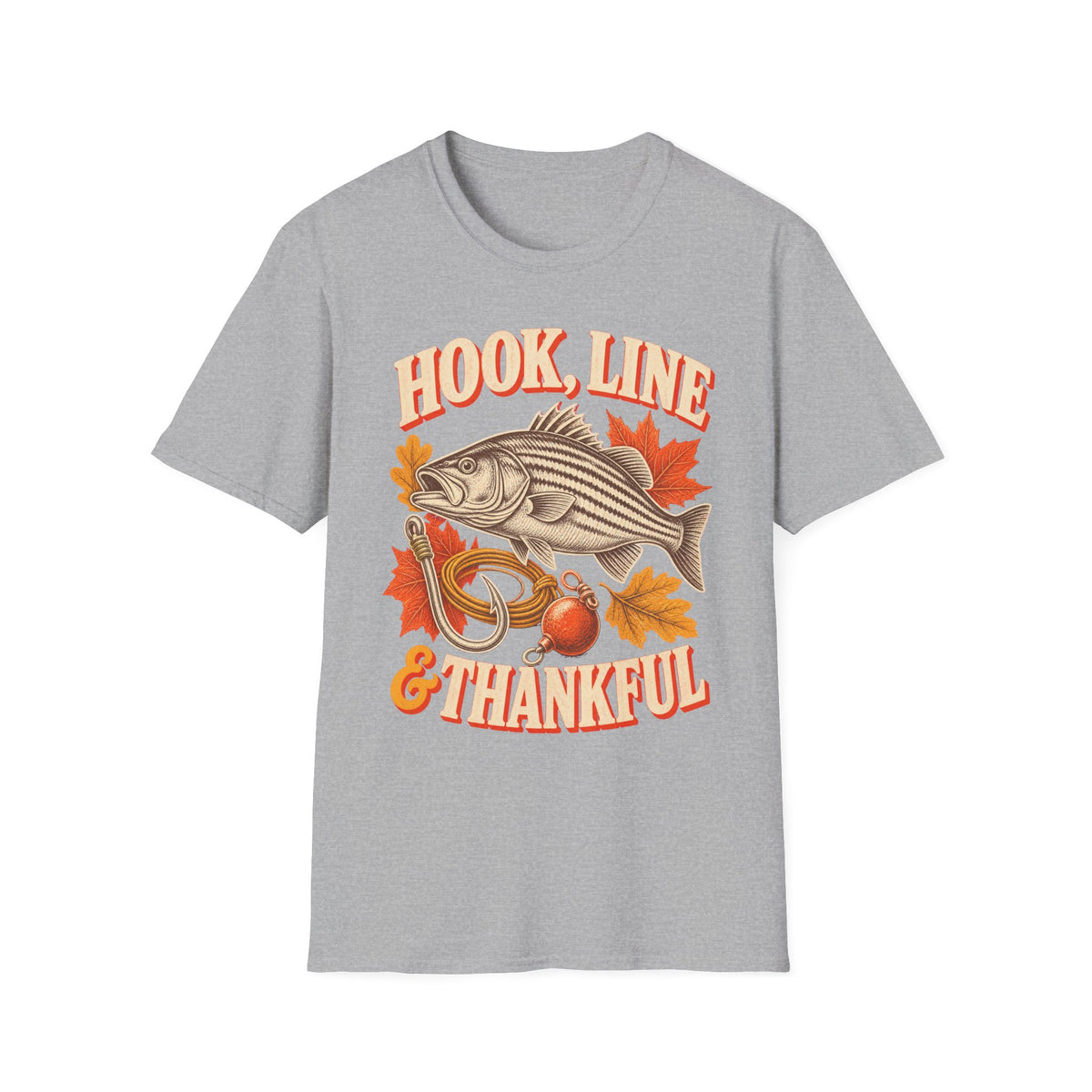 Hook, Line & Thankful Fishing Thanksgiving T-Shirt